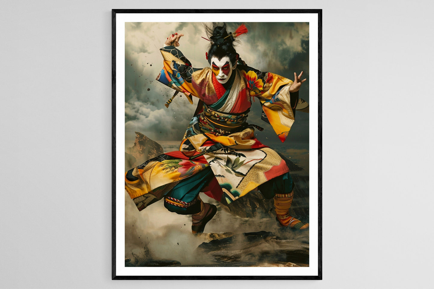 Affiche Art Kabuki Peinte à la Main – Scène de Théâtre Japonais