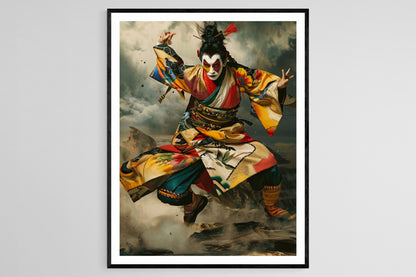 Affiche Art Kabuki Peinte à la Main – Scène de Théâtre Japonais