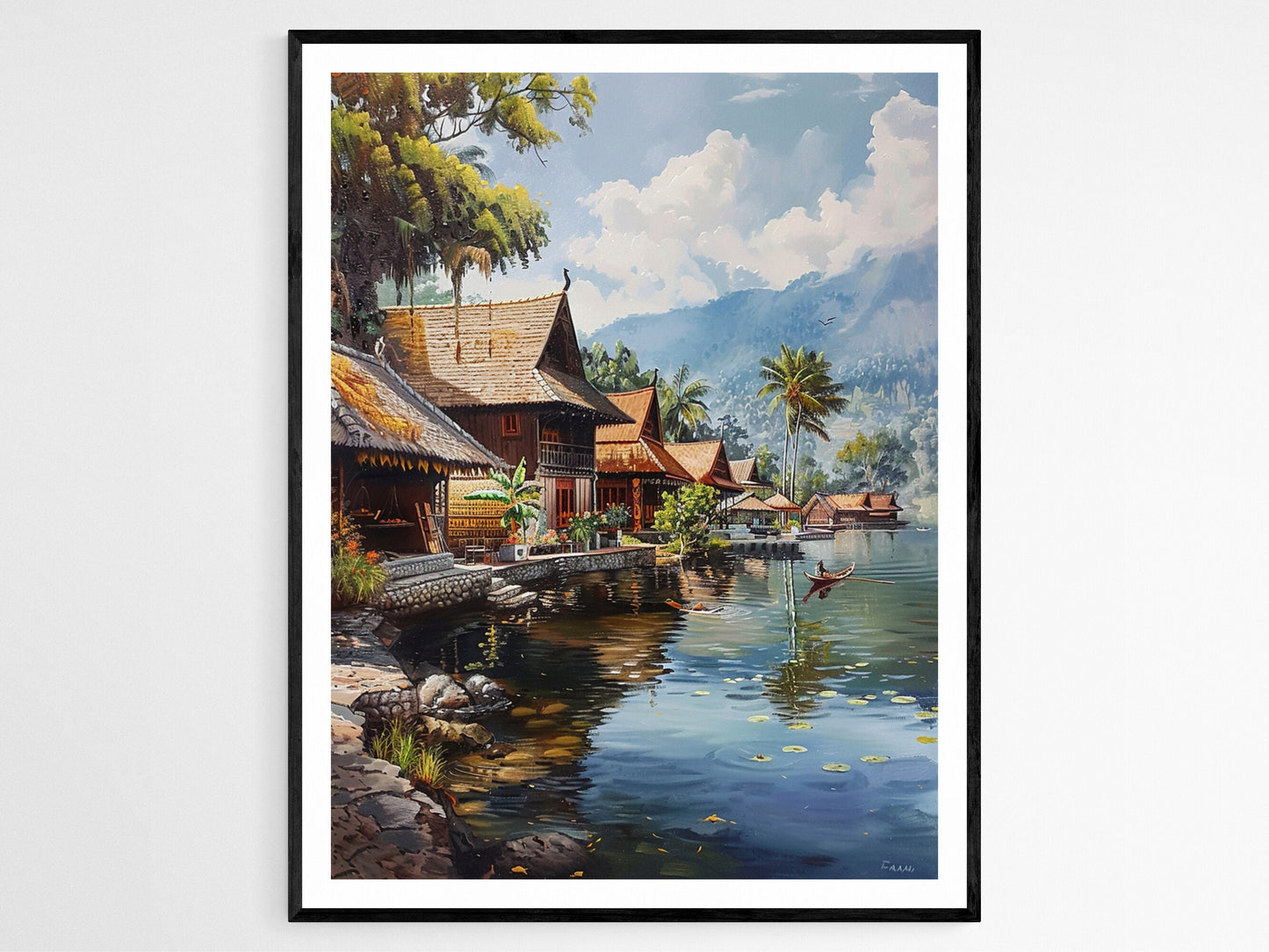 Affiche Lac Toba – Impression aquarelle paisible, déco indonésienne