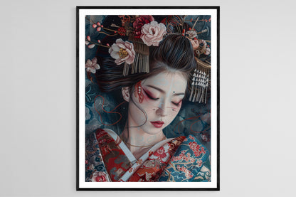 Affiche Geisha Japonaise – Poster Art Aquarelle Élégante Artisanale