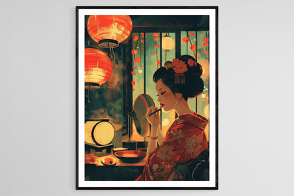 Affiche Geisha Japonaise – Tableau Aquarelle Peint à la Main