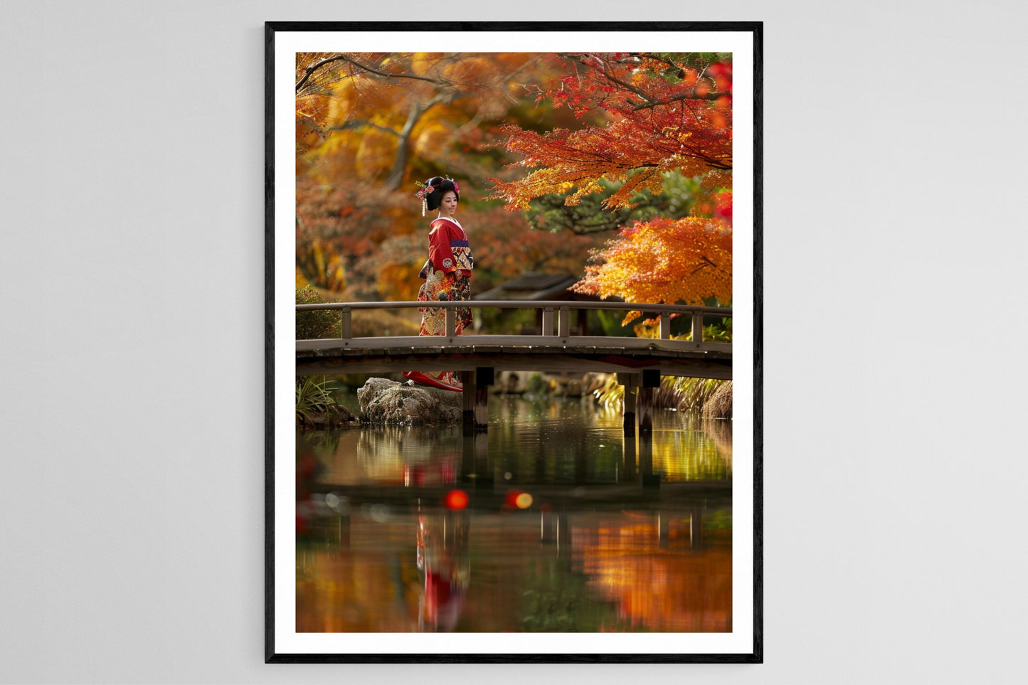Affiche Geisha dans un Jardin Japonais – Tableau Aquarelle Élégant