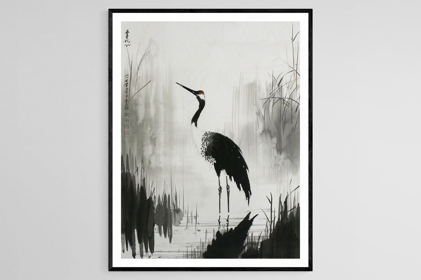 Affiche Grue en Sumi-e – Tableau apaisant pour une déco zen