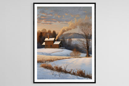 Affiche Hiver Enchanté – Impression Paysage Inspirée de Grant Wood
