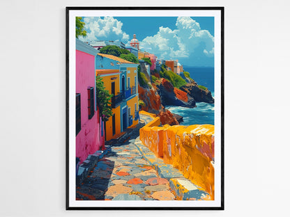 Affiche Vieille San Juan – Illustration Colorée de Porto Rico, Art Mural