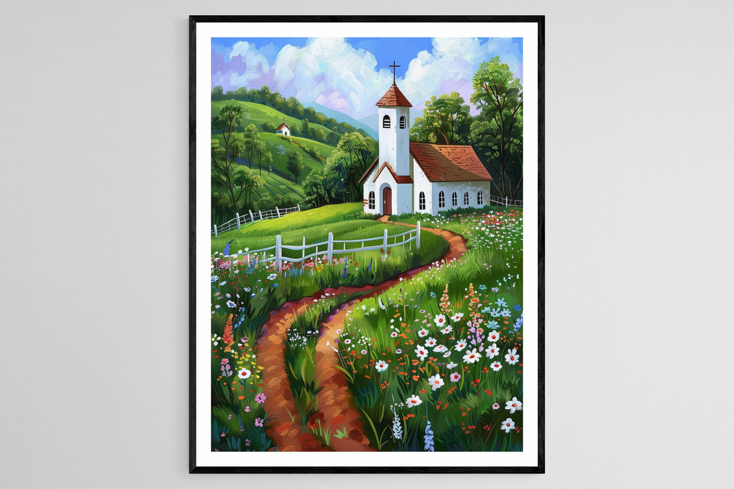 Affiche Église Inspirée par Grant Wood – Paysage d'Art Populaire Américain