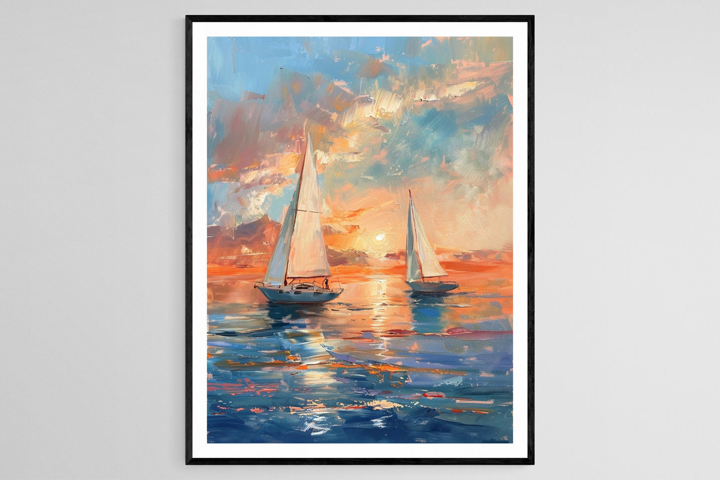 Affiche Voiliers au Coucher de Soleil – Poster Peinture Marine Inspirée de Winslow Homer