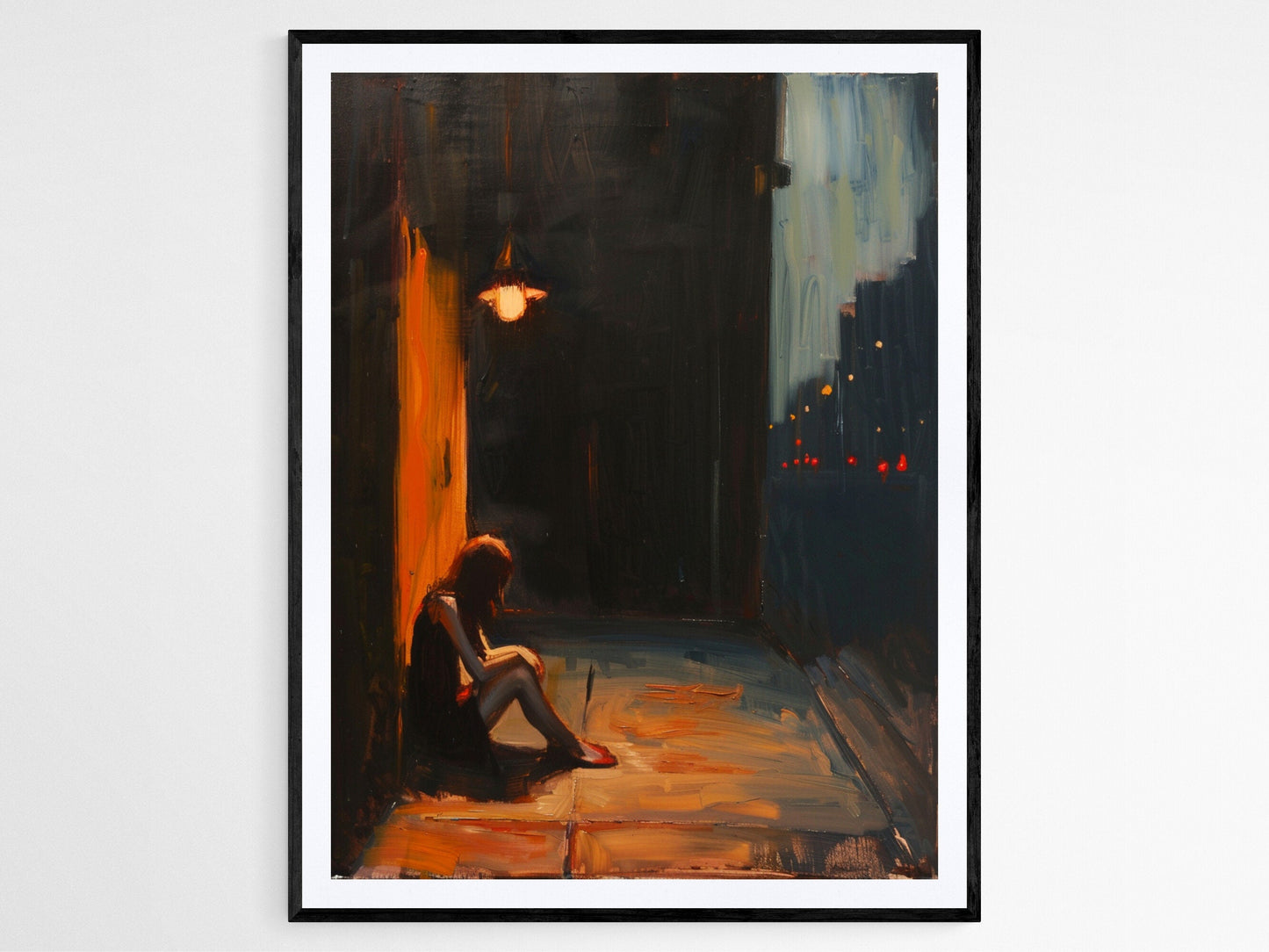 Affiche Femme et Lampadaires – Poster Hommage à Edward Hopper, Art Émotionnel