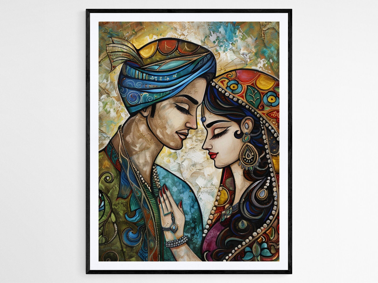 Affiche Radha Krishna Sacrée – Poster Art Divin de l'Amour Handmade