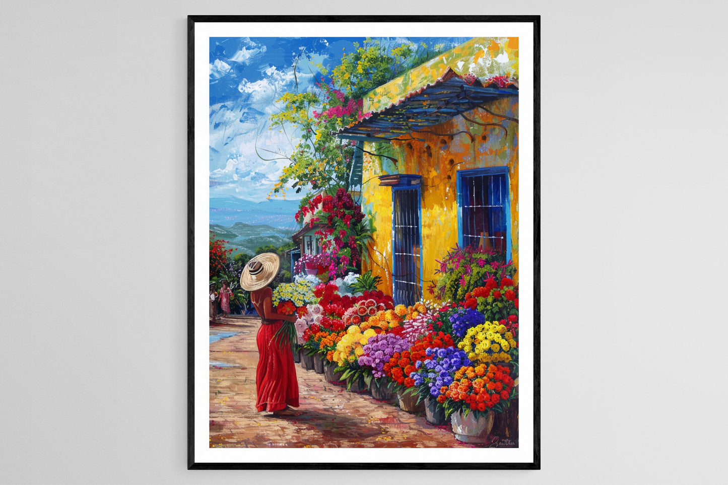 Affiche Marché de Fleurs à Porto Rico – Décor mural vibrant, souvenir de voyage