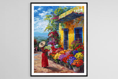 Affiche Marché de Fleurs à Porto Rico – Décor mural vibrant, souvenir de voyage