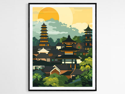 Affiche Bandung – Illustration de scène de rue en Indonésie