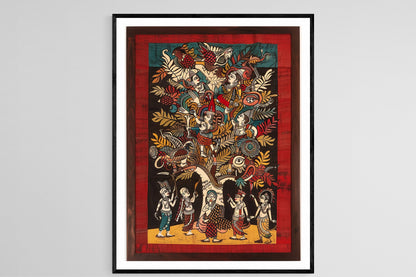 Affiche Kalamkari Artisanale – Œuvre d'art ethnique, cadeau d'anniversaire