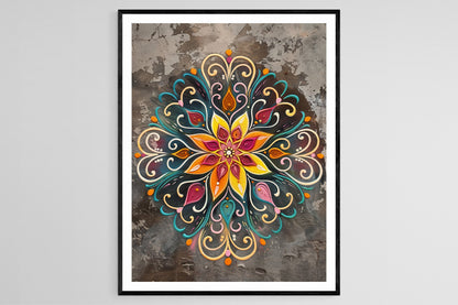 Affiche Kolam Rangoli – Art Indien Éclatant pour Décor de Méditation