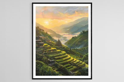 Affiche Terrasses de Riz de Banaue – Poster Paysage Philppin avec Bulul