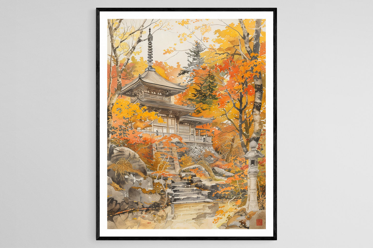 Affiche Temple Japonais – Poster Scène Paisible Inspirée par Toshi Yoshida