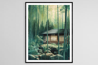 Affiche Bambou et Maison de Thé – Art Naturel Serein à la Toshi Yoshida