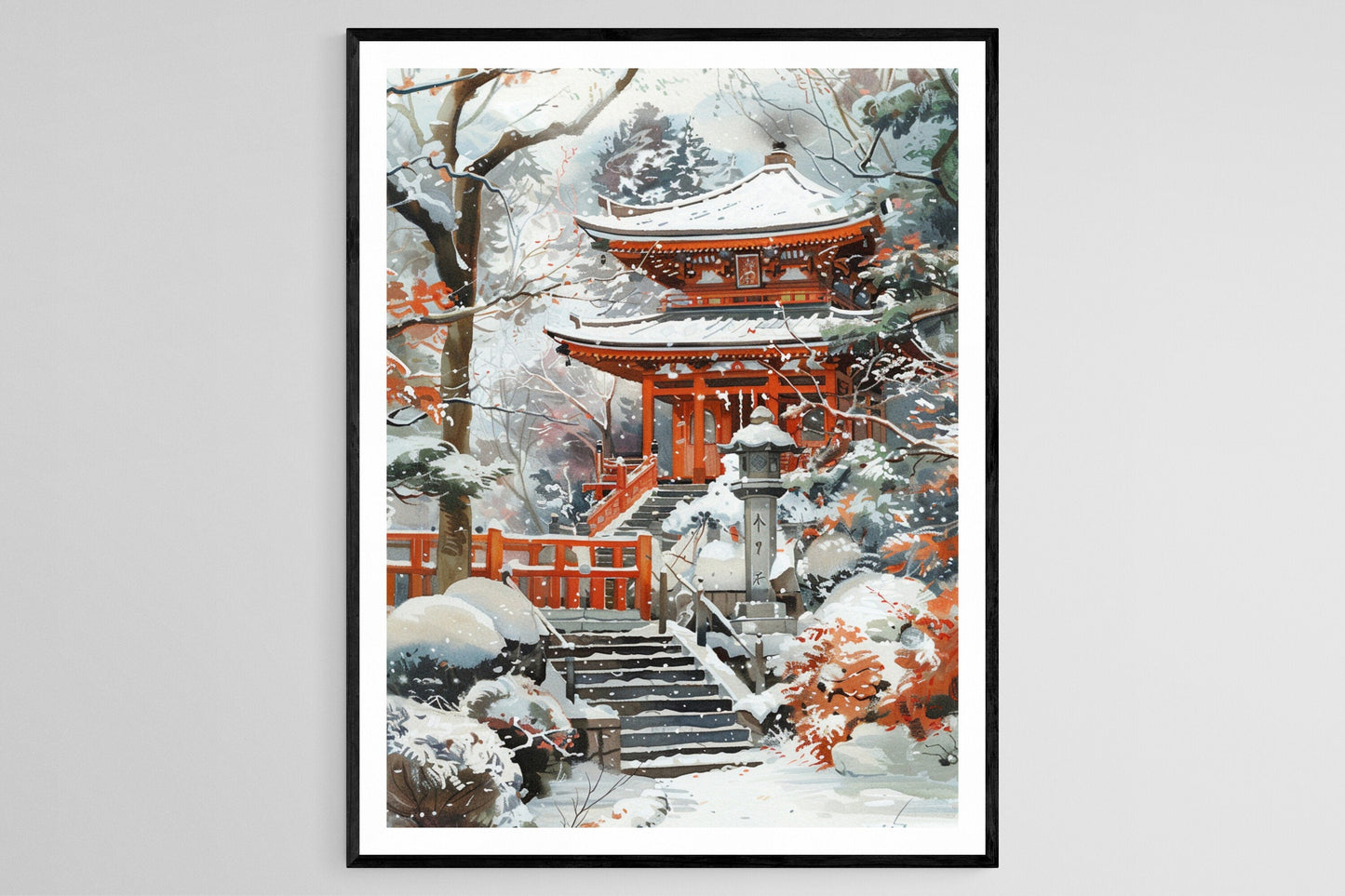 Affiche Sanctuaire Enneigé – Poster Scènes Hivernales Inspirées de Toshi Yoshida