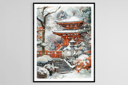 Affiche Sanctuaire Enneigé – Poster Scènes Hivernales Inspirées de Toshi Yoshida