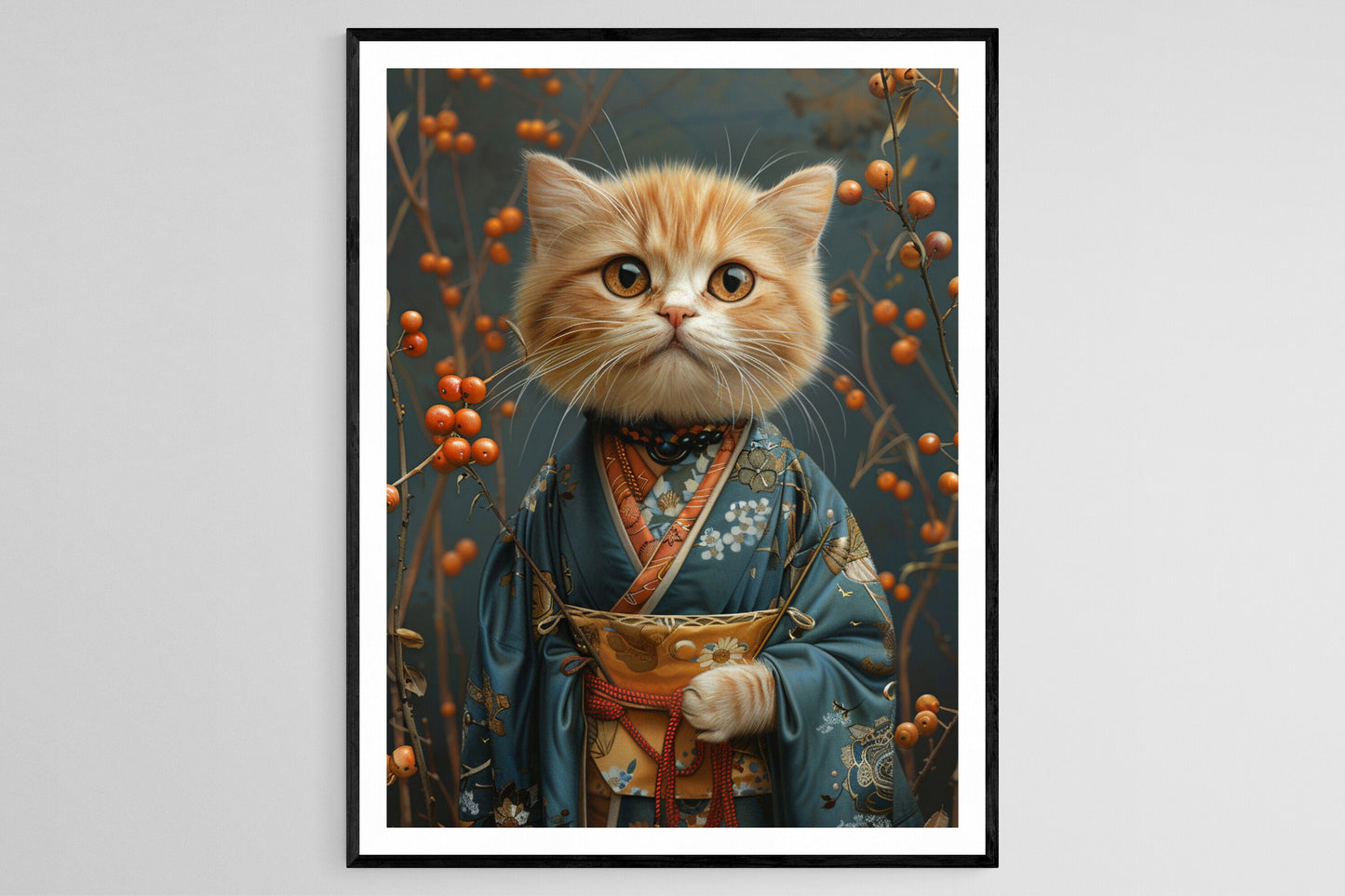 Affiche Chat Japonais Charmant en Kimono – Peinture Culturelle Unique