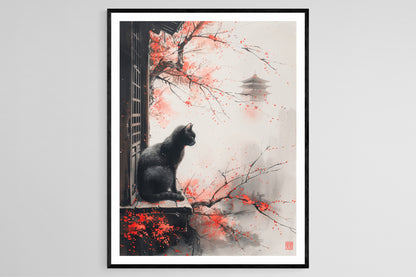 Affiche Chat Japonais – Imprimé Wabi-Sabi d'un Chat Endormi