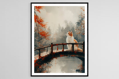 Affiche Chat Zen – Impression Japonaise Tranquille, Décor Wabi-Sabi