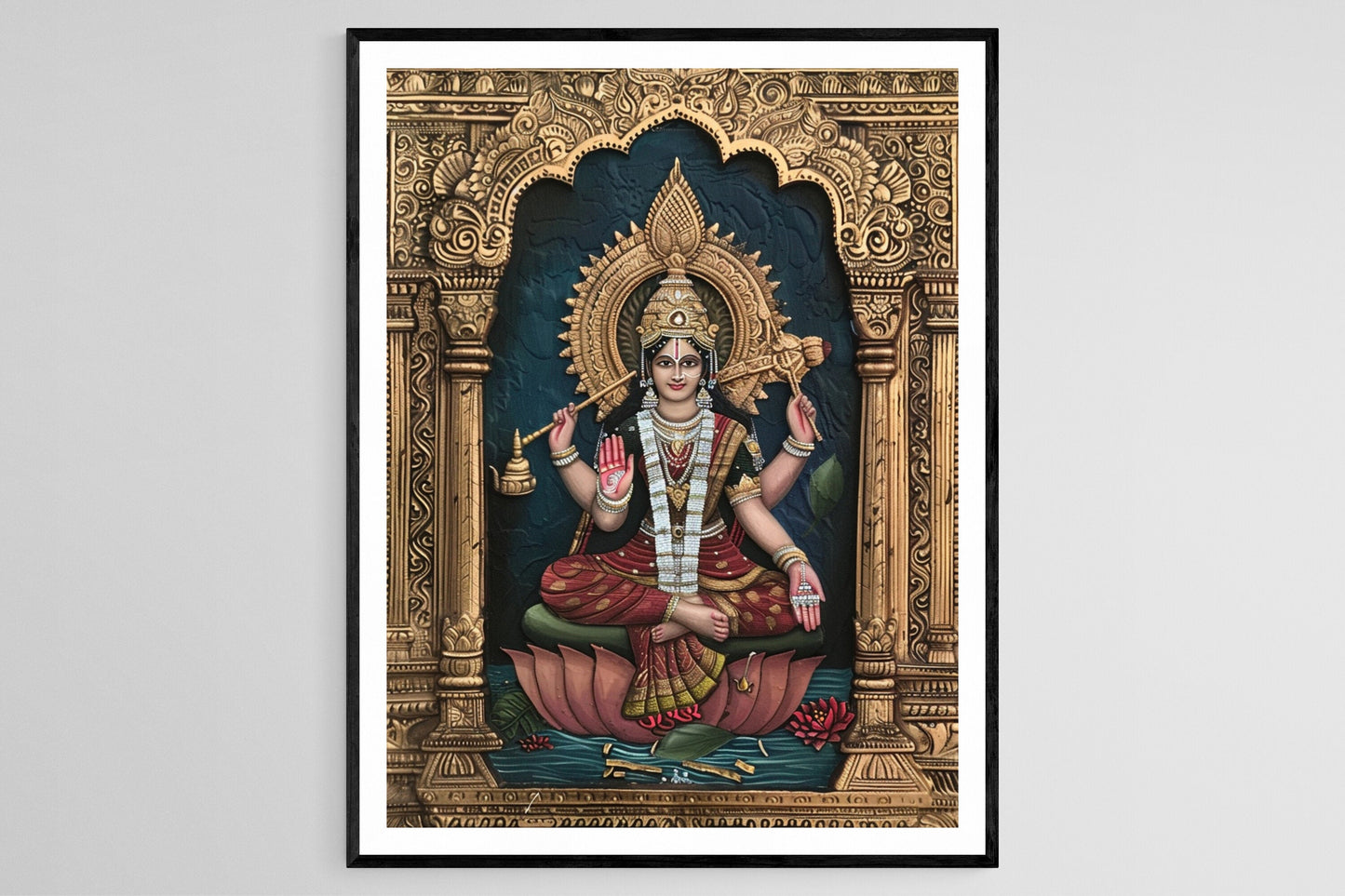 Affiche Déesse Saraswati – Poster Peinture Tanjore, Art Tamil Nadu