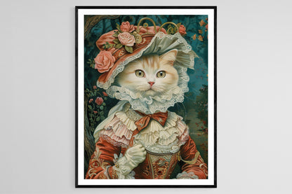 Affiche Chat Charmant en Robe Victorienne – Art Vintage Louis Wain