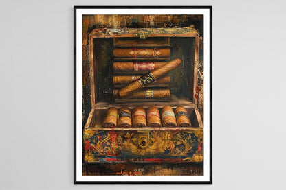 Affiche Art de Boîte à Cigares Cubains – Décor Rustique pour Salon