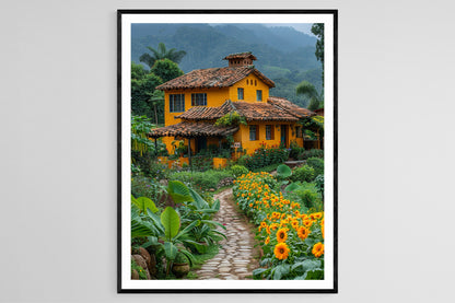 Affiche Villa Colombienne – Impression Giclée Jardin Luxuriant
