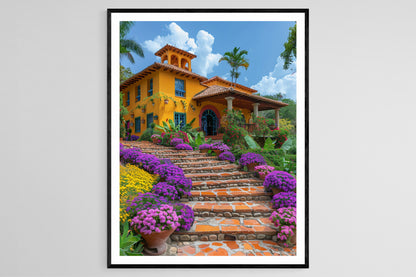 Affiche Villa Colombienne – Impression Giclée d'Art Architectural Vibrant