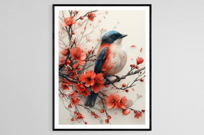 Affiche Oiseau Rossignol – Art Floral Nature Délicat