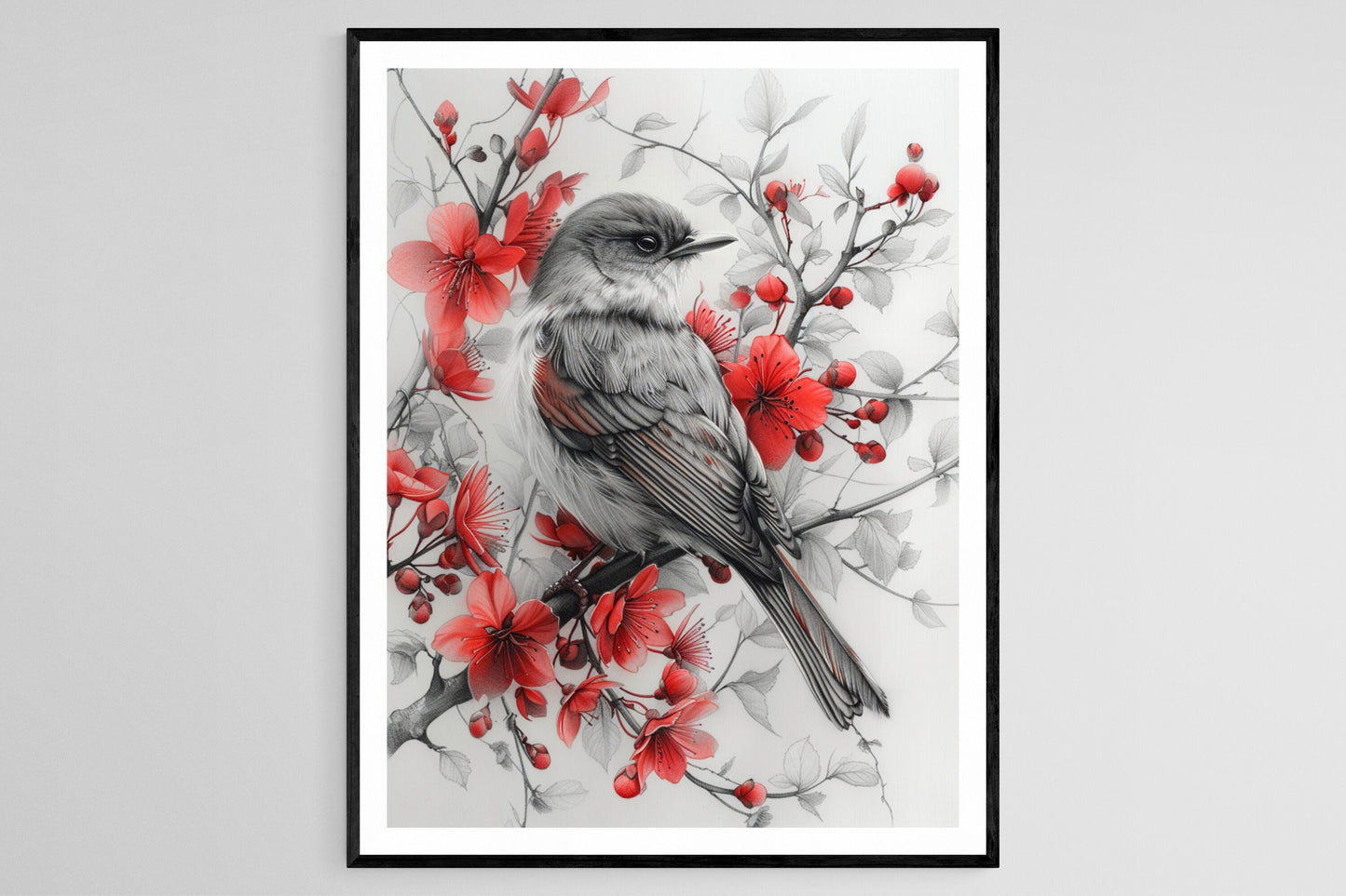 Affiche Oiseau Rossignol – Illustration Artistique et Détaillée