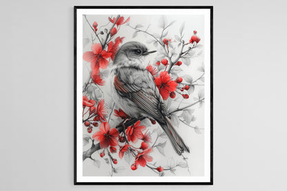 Affiche Oiseau Rossignol – Illustration Artistique et Détaillée