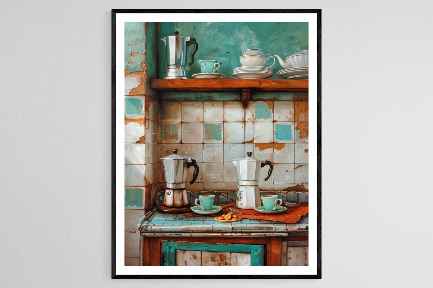 Affiche Scène Matinale : Savourez le Bonheur du Cafecito Mañanero