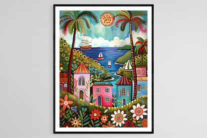 Affiche Trinité-et-Tobago – Poster Paysage maritime tropical coloré