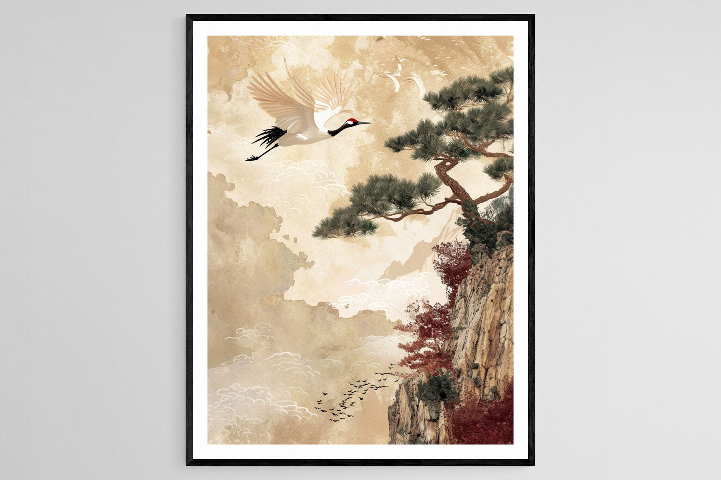 Affiche Grue Japonaise – Poster Artisanal pour Décor de Salon