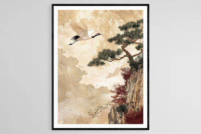Affiche Grue Japonaise – Poster Artisanal pour Décor de Salon
