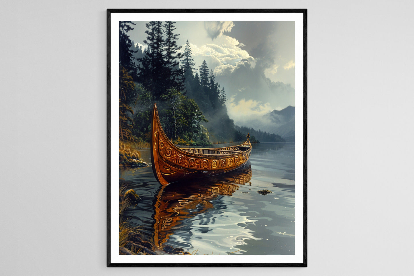 Affiche Canoë Maori – Illustration détaillée et scènes aquatiques
