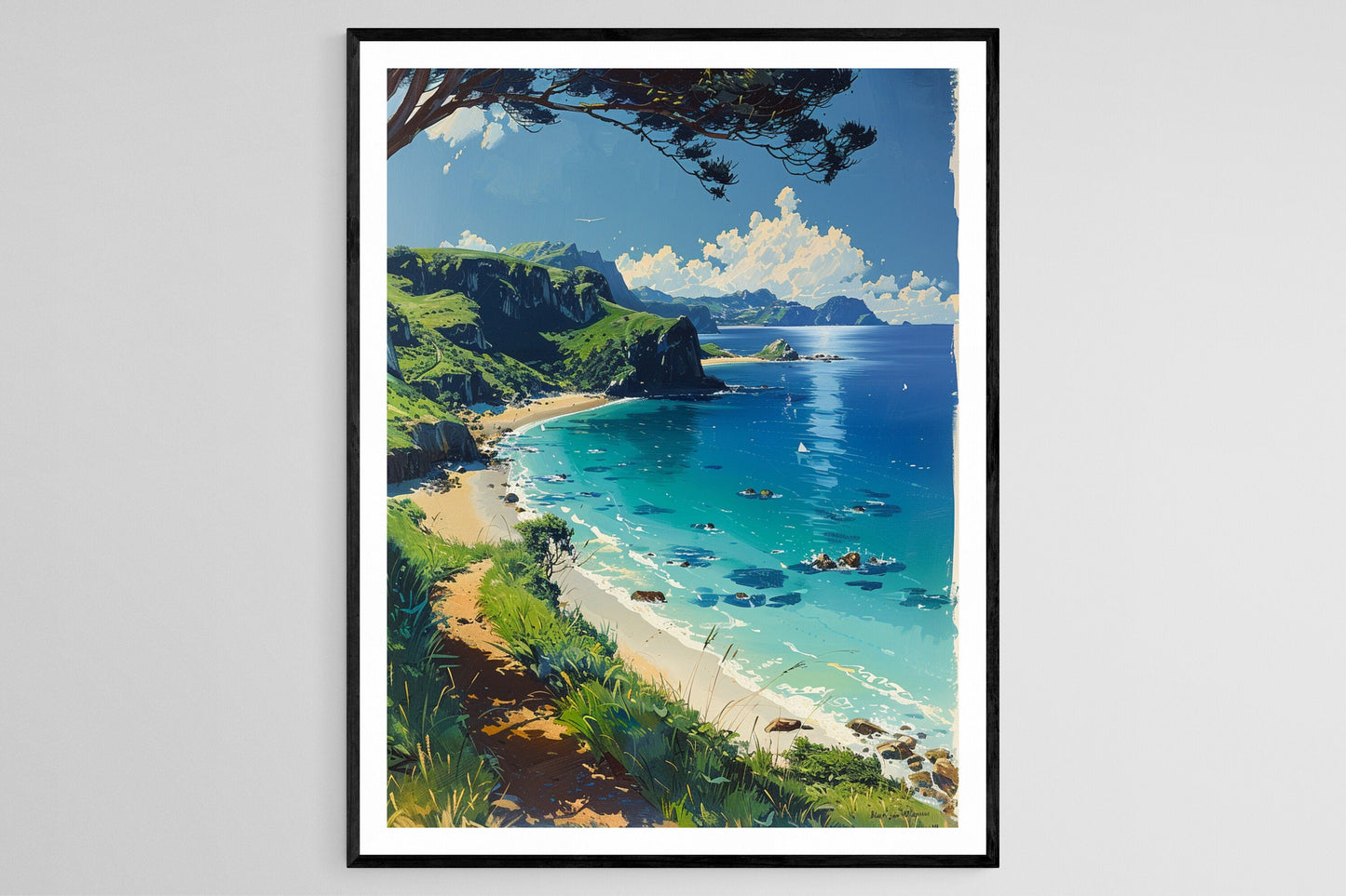 Affiche Baie Idéale – Poster Peinture Eaux Claires et Îles Verdoyantes