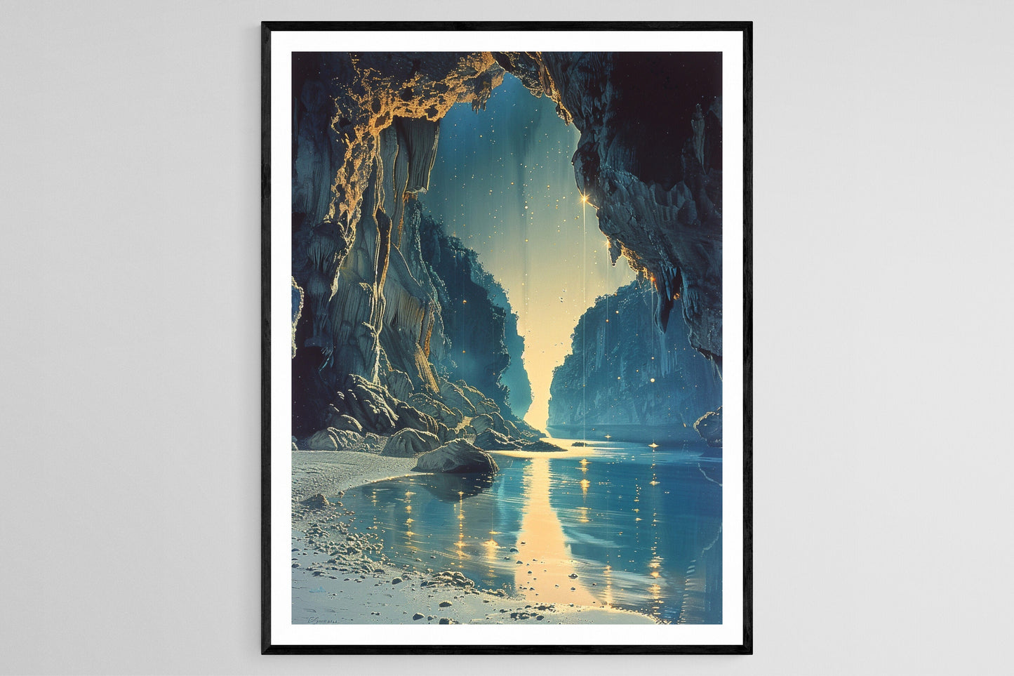 Affiche Magique des Grottes de Waitomo – Poster Luminaires et Rivière Réfléchissante