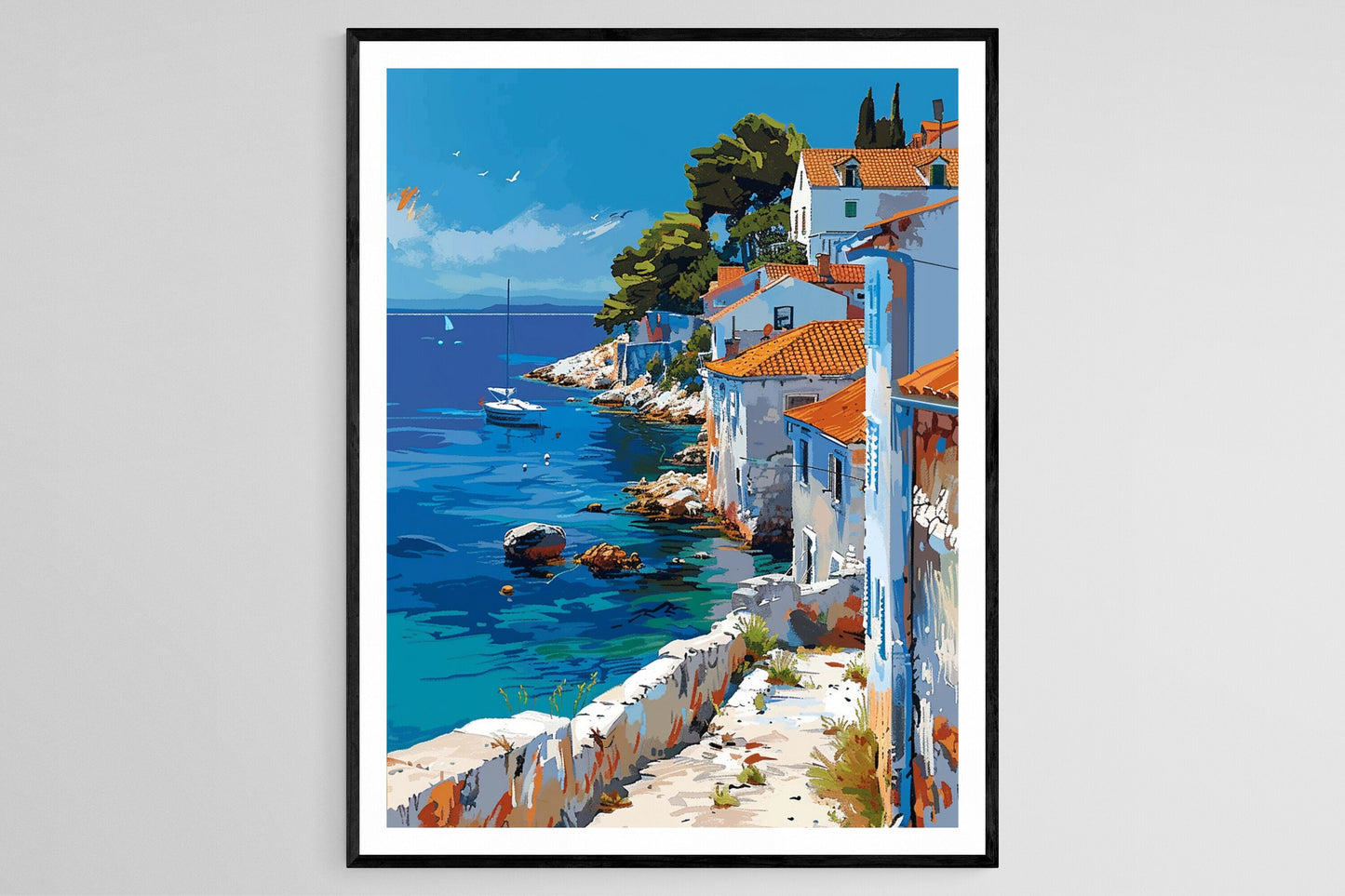 Affiche Côte Croate – Poster Scène Côtière Vibrante, Qualité Archivage