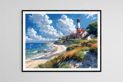 Affiche Southwold Suffolk – Poster Phare Iconique et Plage de Sable