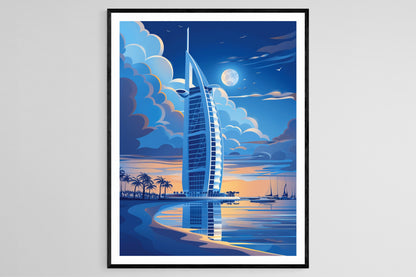 Affiche Burj Al Arab – Poster Skyline de Dubaï, Décor Urbain Moderne