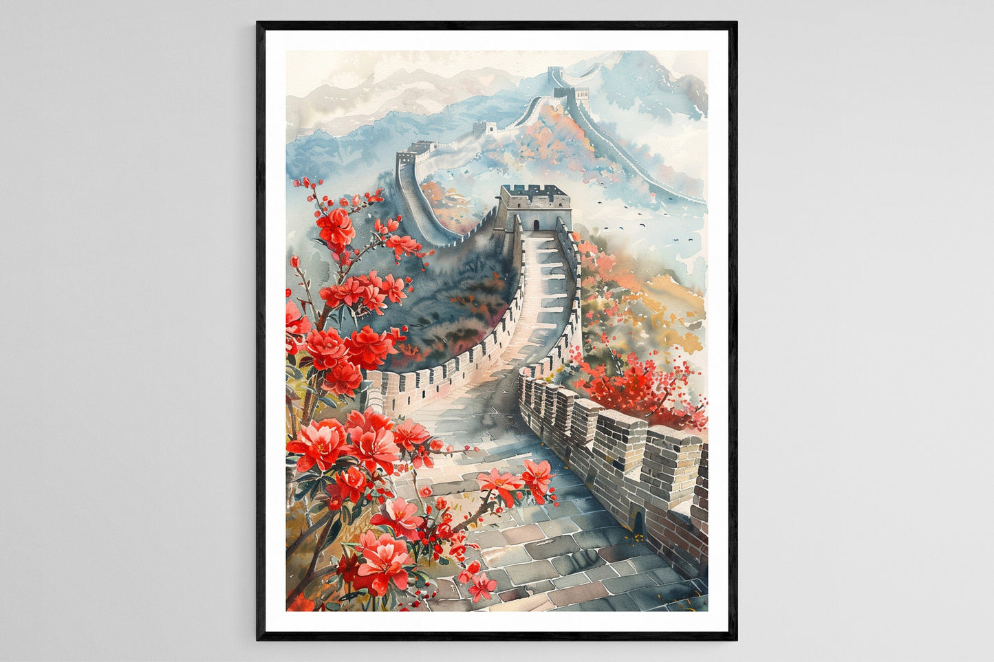 Affiche Grande Muraille de Chine – Poster Artisanal Scénique pour Maison ou Bureau