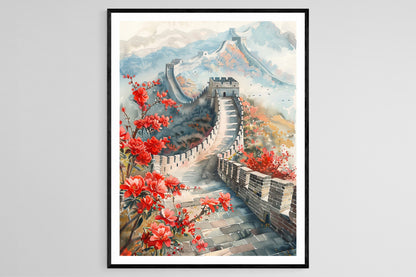 Affiche Grande Muraille de Chine – Poster Artisanal Scénique pour Maison ou Bureau