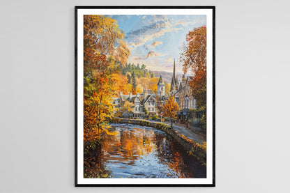 Affiche Pitlochry – Poster Architecture victorienne au bord de la rivière Tummel en automne