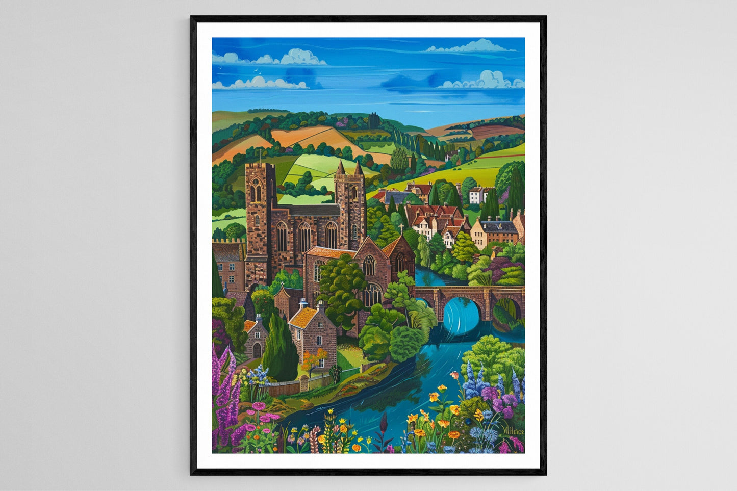 Affiche Envoûtante de Melrose Abbey – Poster Peinture Rivière Tweed