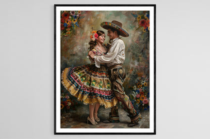 Affiche Danse Jarabe Tapatío – Art Mexicain Romantique, Fait Main