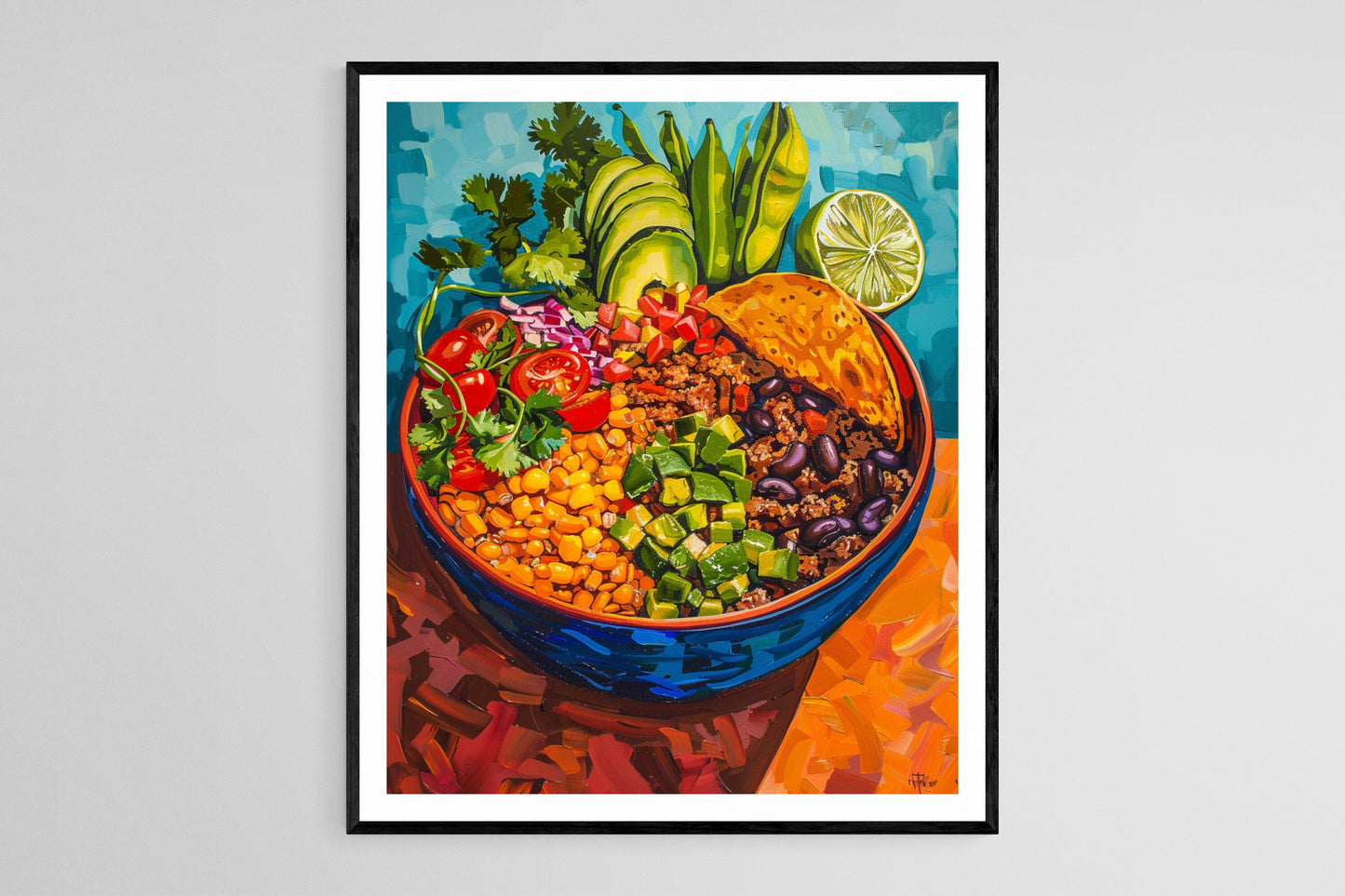 Affiche Bol Burrito Mexicain – Art Culinaire Éclatant et Coloré